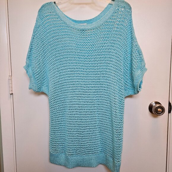 Size 20/22 Chico's Turquoise Sweater Top - Picture 1 of 4